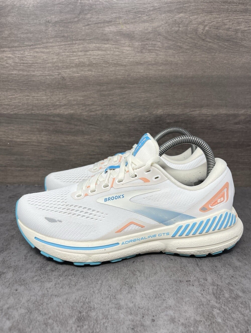 Brooks Adrenaline GTS 23 Womens Size 7 B White Blue Coral Stability Running